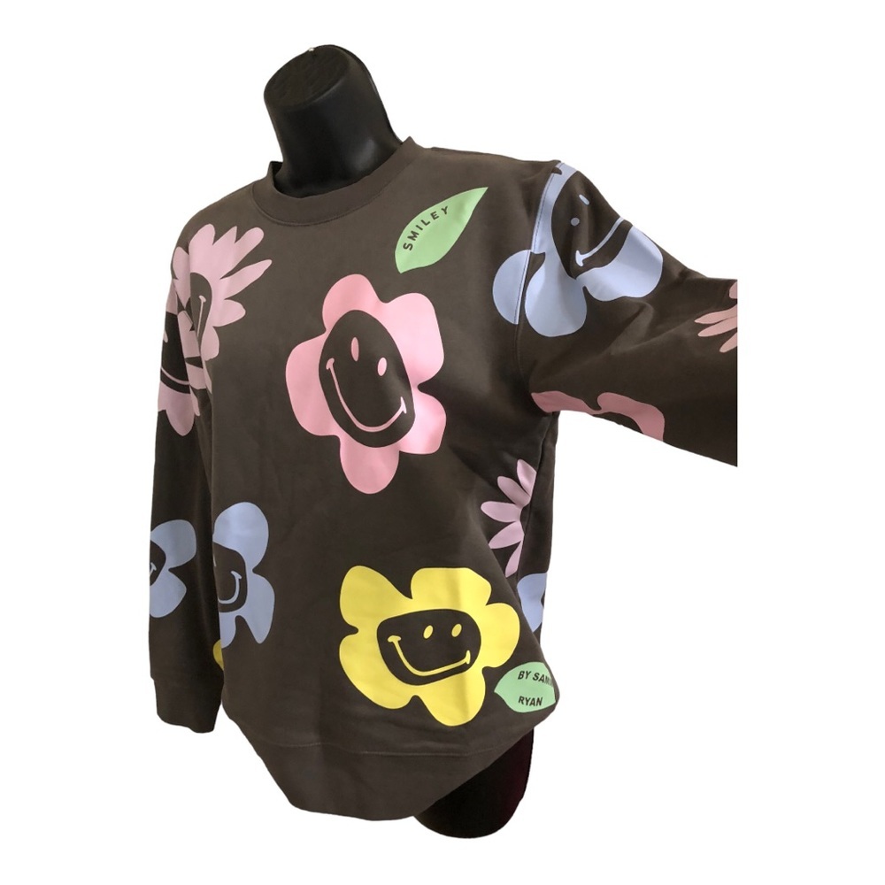 BSR by Samii Ryan dark gray sunflower smiley faces pullover sweatshirt size XS